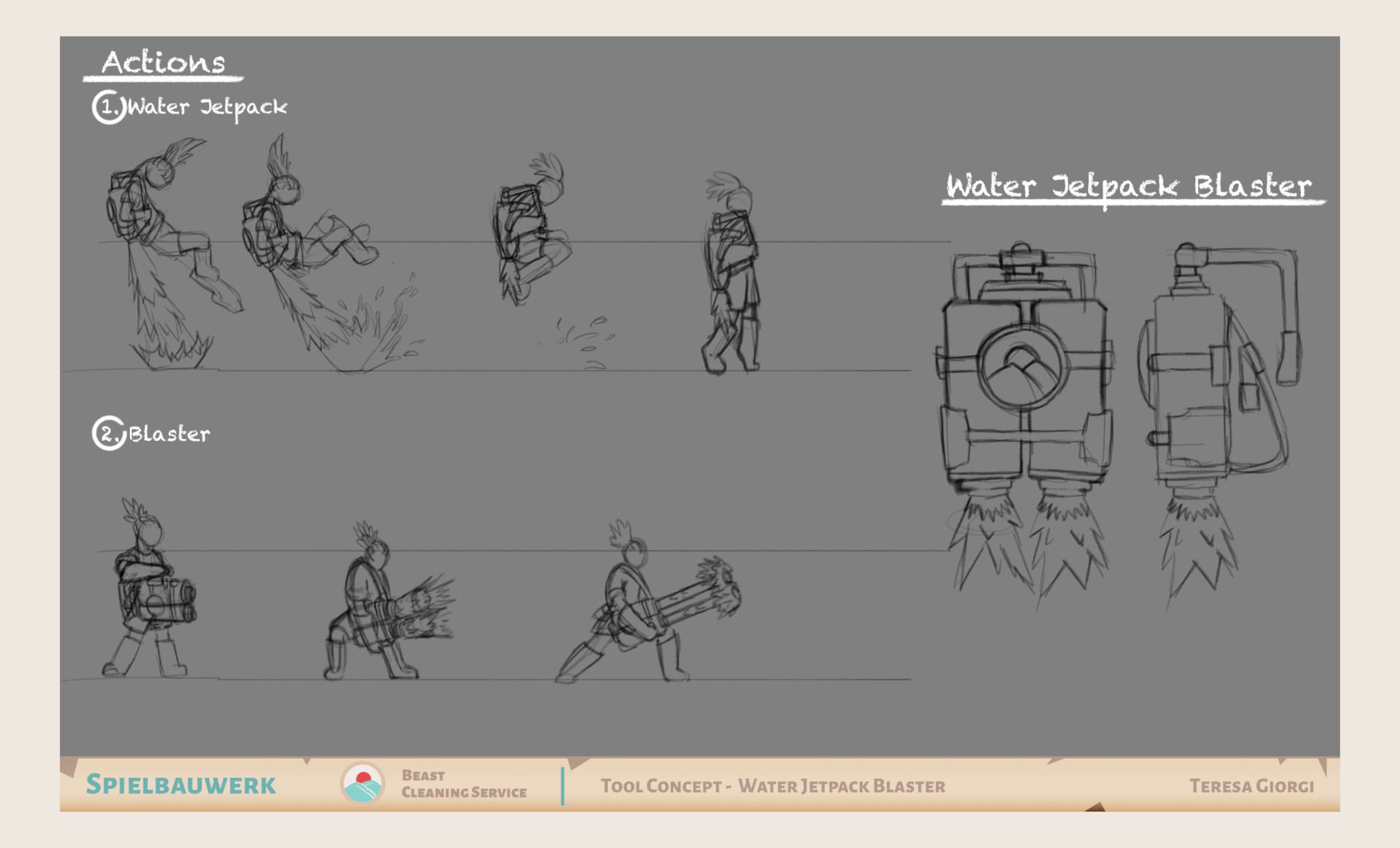 Konzeptzeichnung eines jetpacks zum reinigen von Biestern